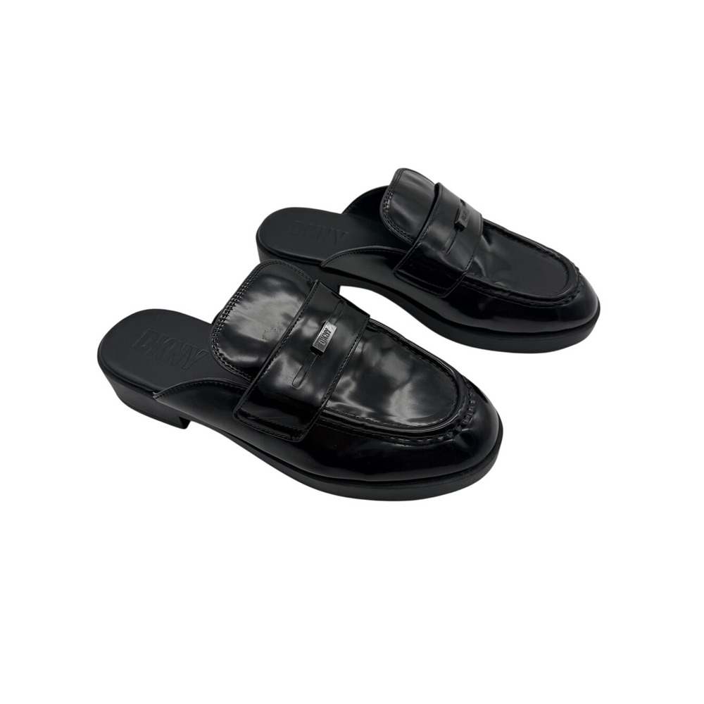 DKNY Black Patent Slip on Loafer Mule Size 9